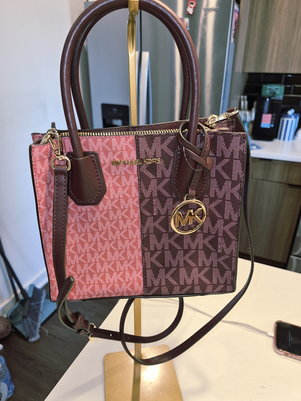 MICHAEL KORS MERCER MEDIUM SATCHEL SHOULDER MESSENGER BAG OXBLOOD MULT COLORBLK